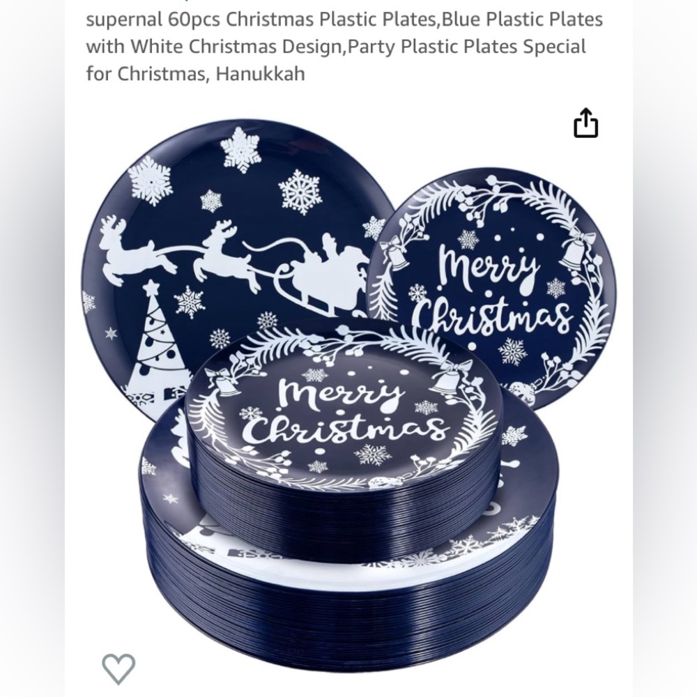 Christmas sturdy plastic plates. Blue. 60 pcs.